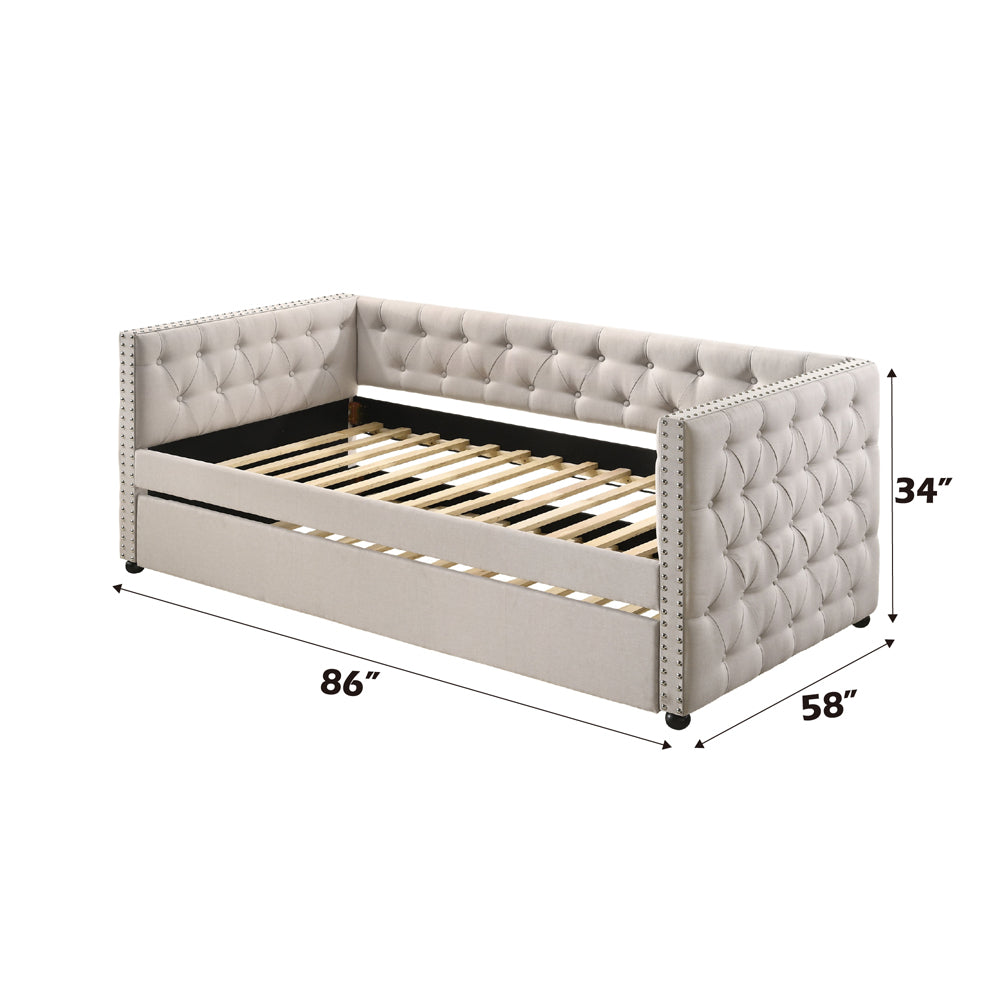 Romona Daybed with Trundle (Full) in Beige Velvet - dimensions