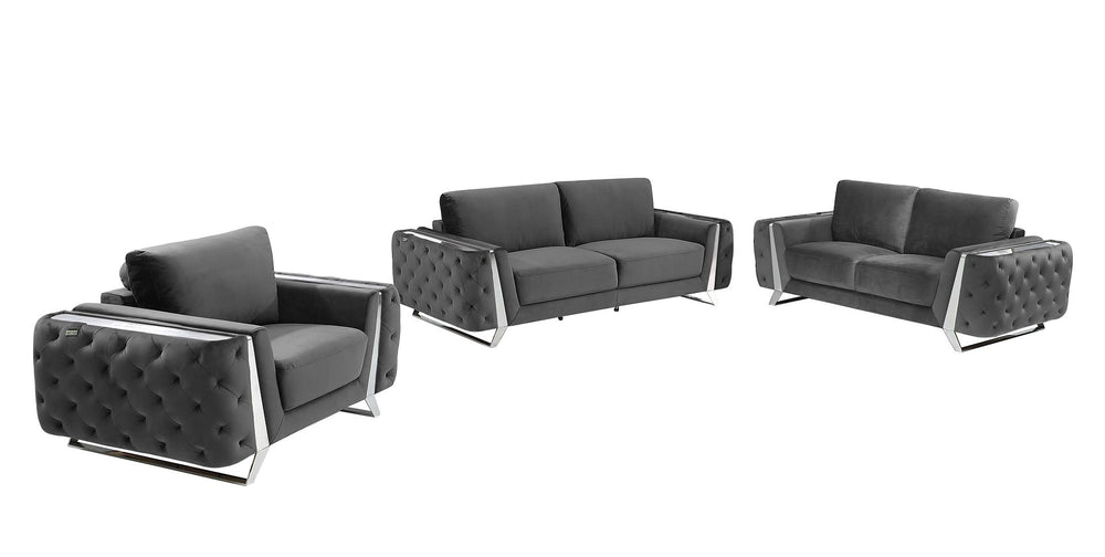 DivanItalia 1051 3-Piece Sofa Set in Velvet Fabric - Dark Gray
