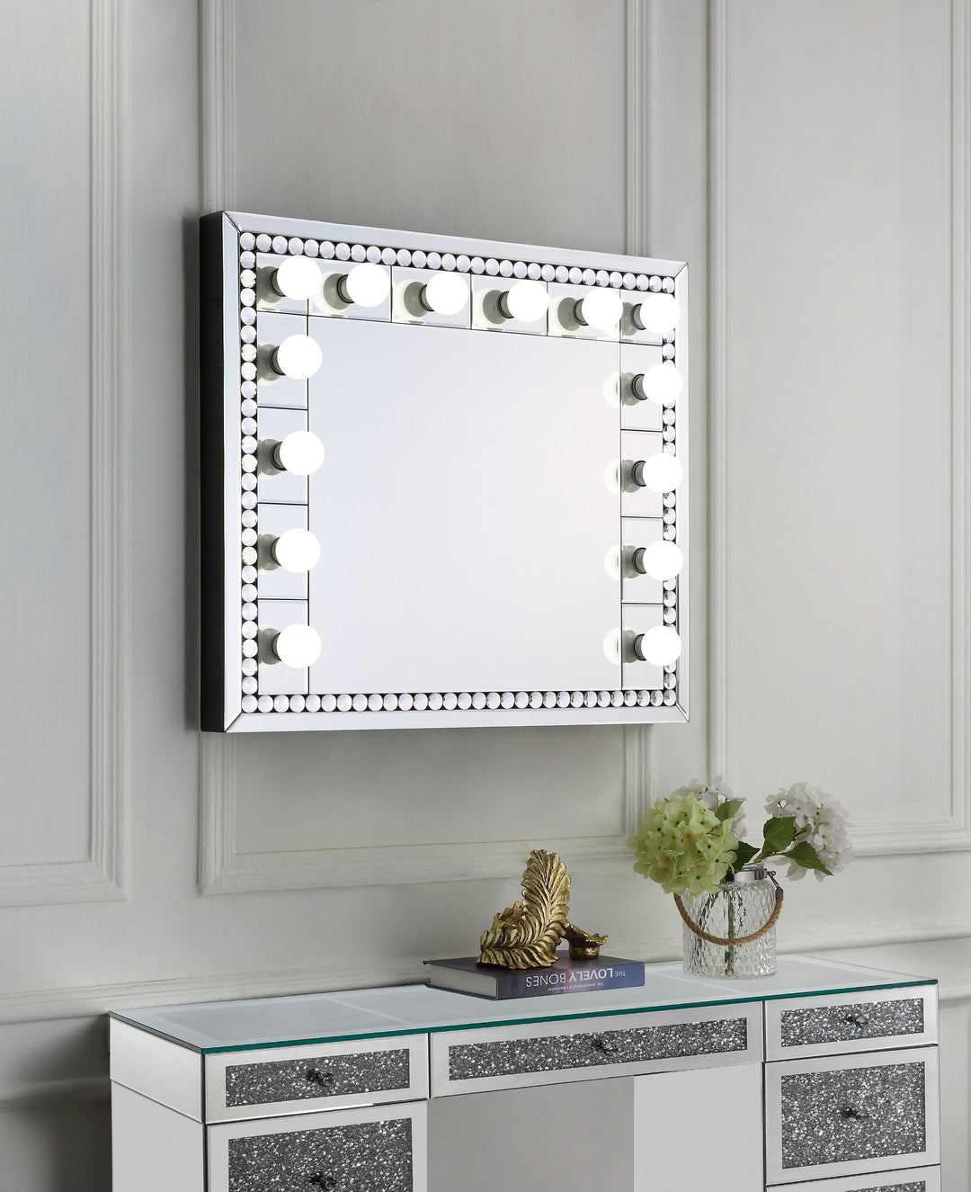 Farai - 28" Accent Mirror - Mirrored & Faux Crystal Diamonds