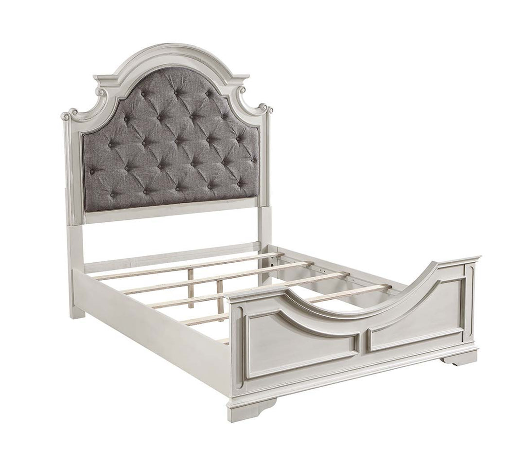 Florian - Queen Bed - Gray Fabric & Antique White