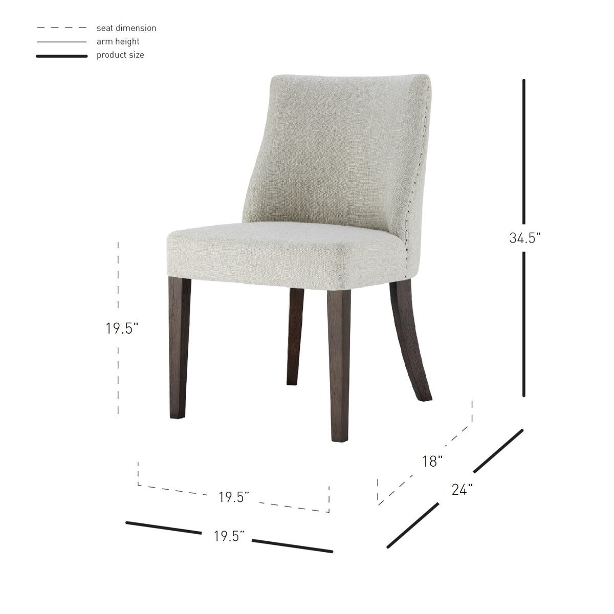 New Paris Fabric Dining Side Chair Dark Brown Legs - Rice - view 2