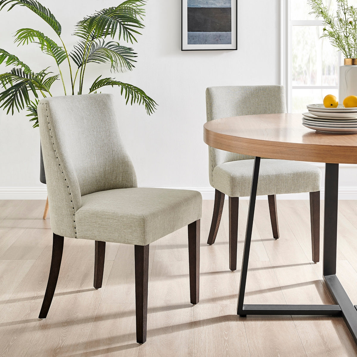 New Paris Fabric Dining Side Chair Dark Brown Legs - Rice - view 3