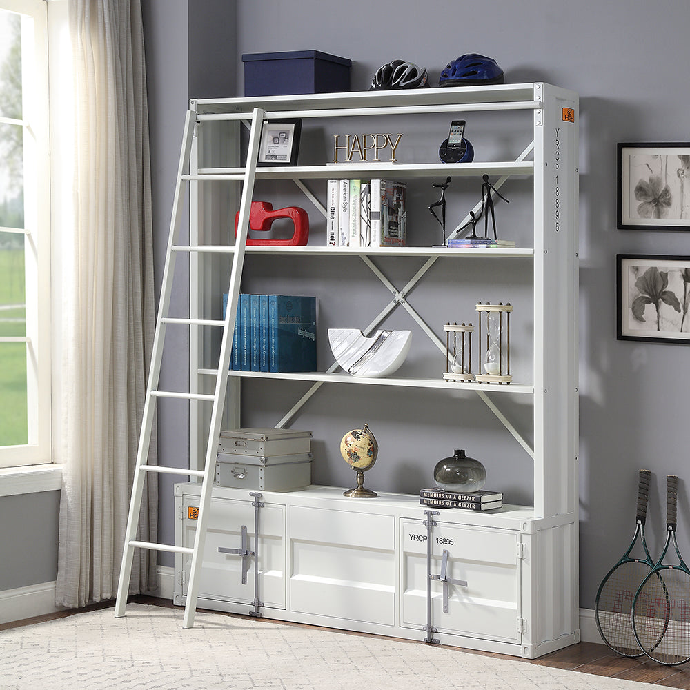 Cargo Bookcase with Ladder in White