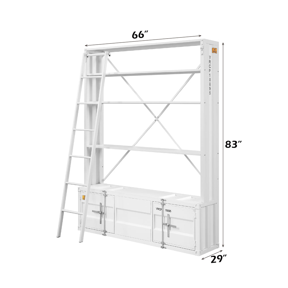 Cargo Bookcase with Ladder in White - dimensions