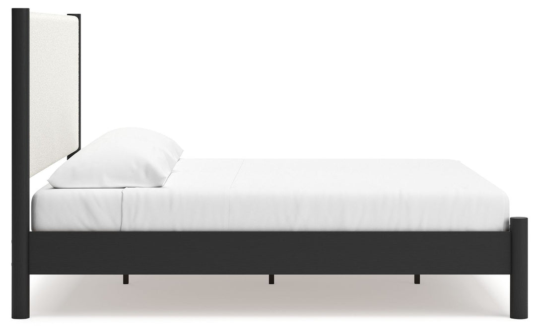 Cadmori - King Upholstered Panel Bed - Black / White by Ashley Furniture product image