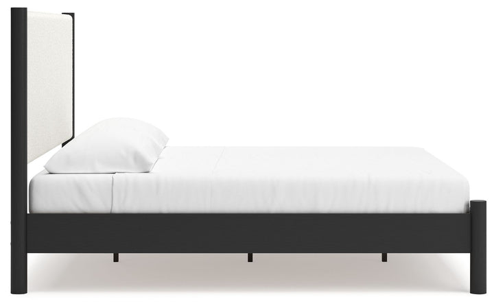 Cadmori - King Upholstered Panel Bed - Black / White by Ashley Furniture product image