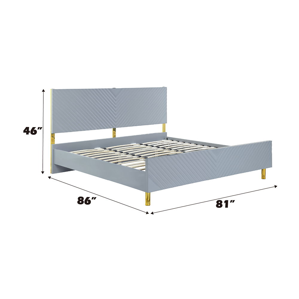 Gaines - Eastern King Bed - Gray High Gloss