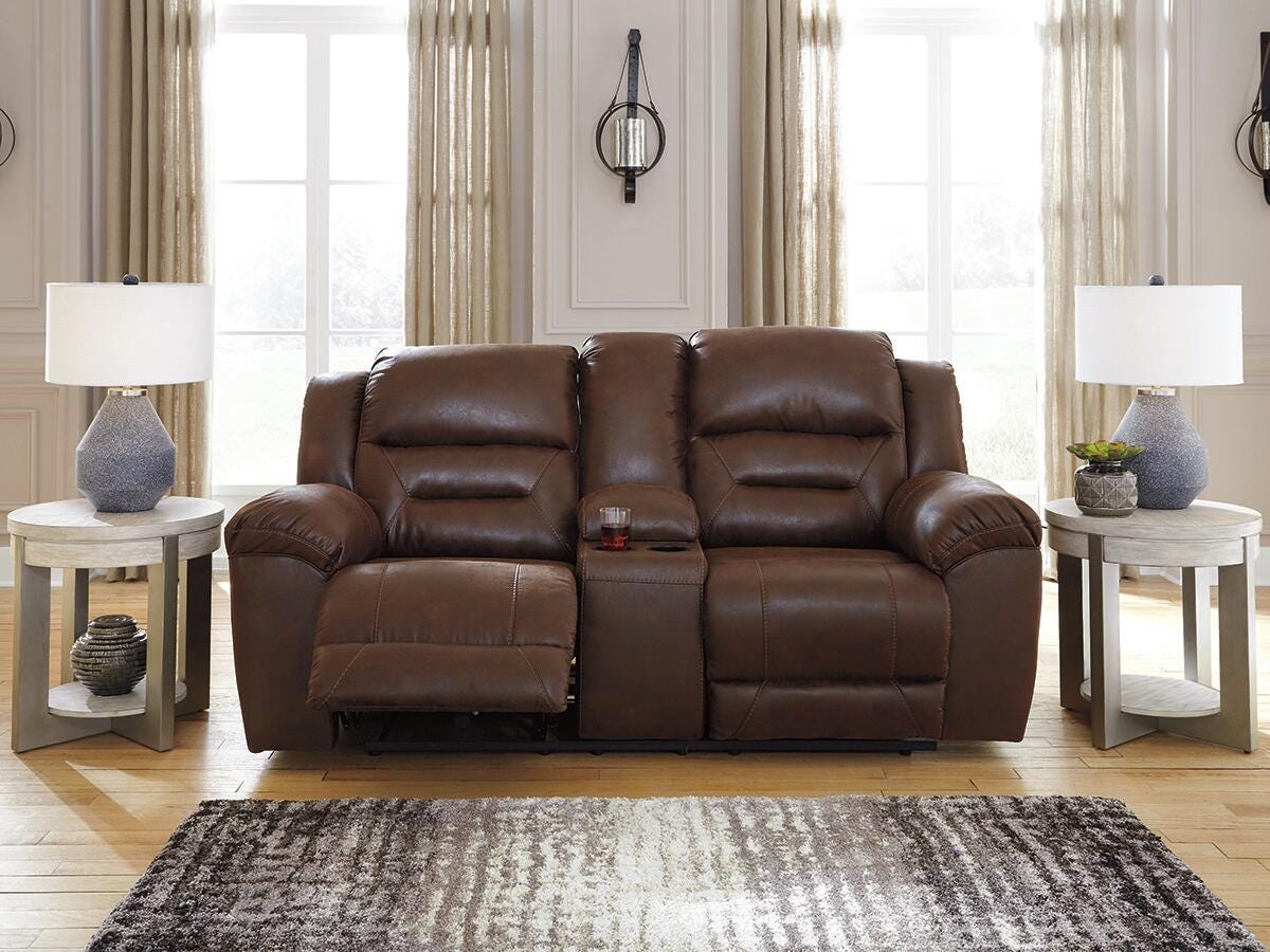 Stoneland Reclining Loveseat with Console - Dark Brown (2)