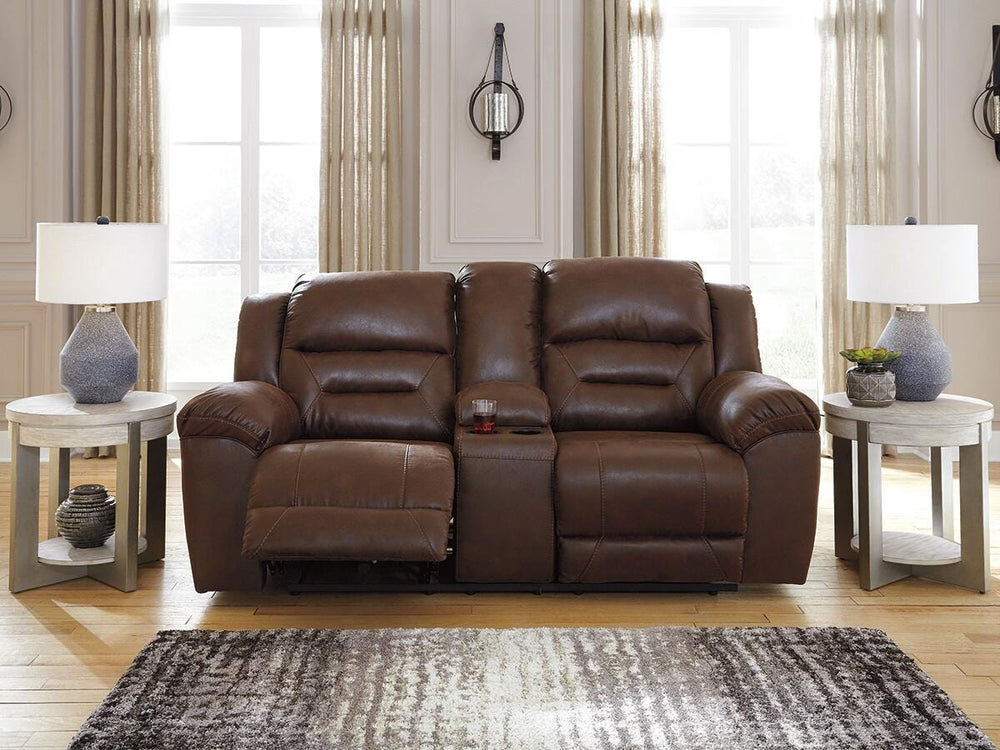 Stoneland Reclining Loveseat with Console - Dark Brown (2)