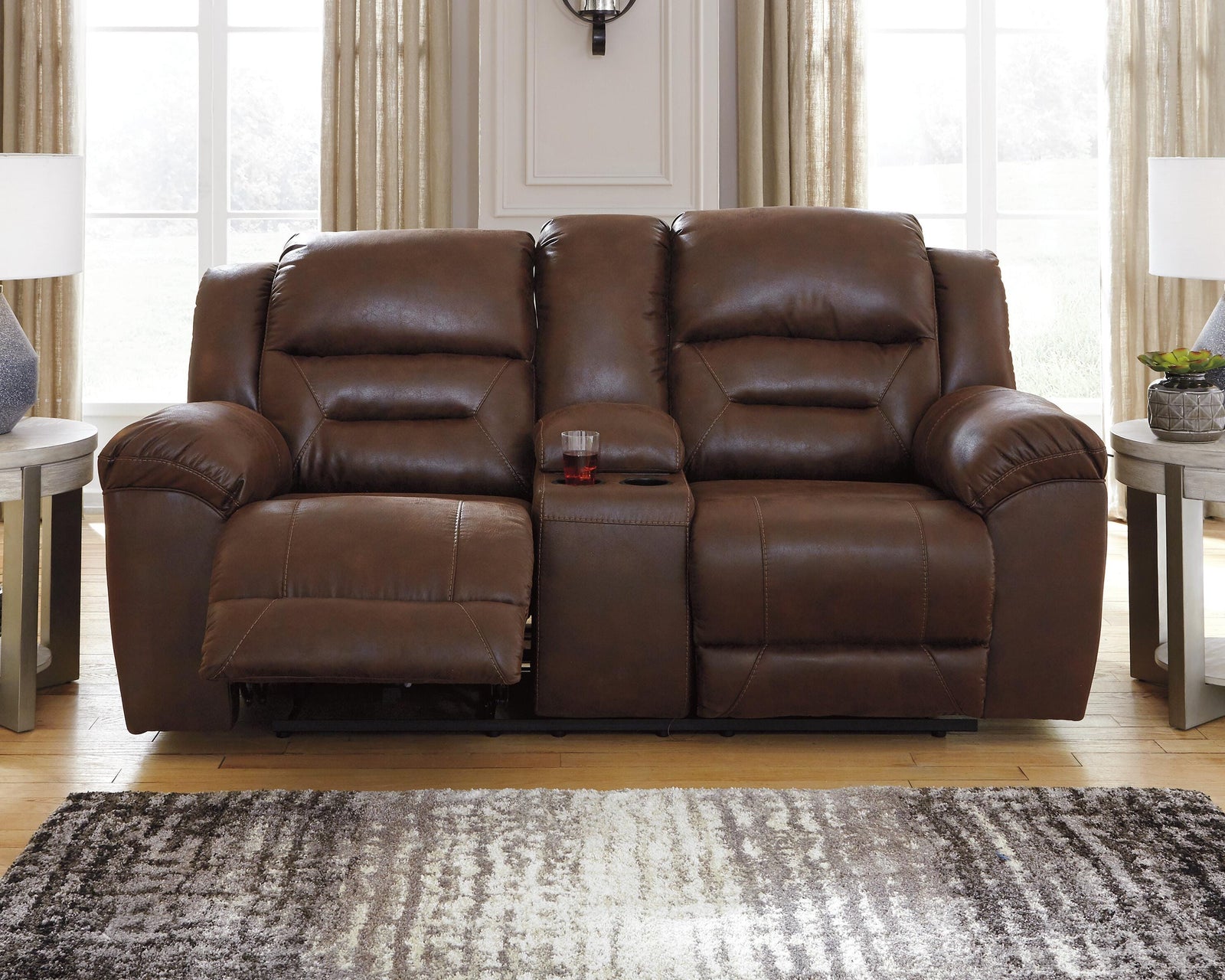 Stoneland Power Reclining Loveseat with Console - Dark Brown (2)