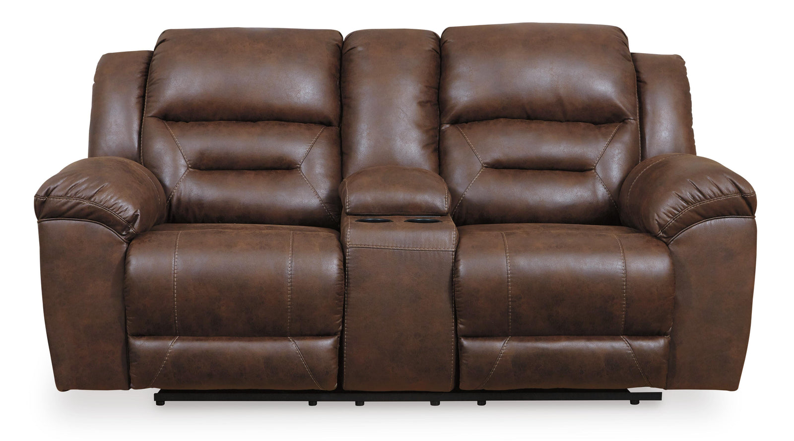 Stoneland Reclining Loveseat with Console - Dark Brown (1)