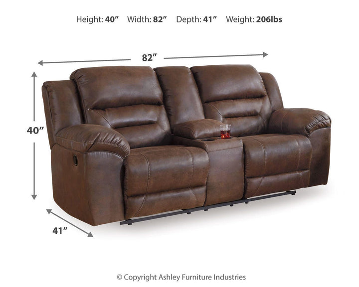 Stoneland Reclining Loveseat with Console - Dark Brown (4)