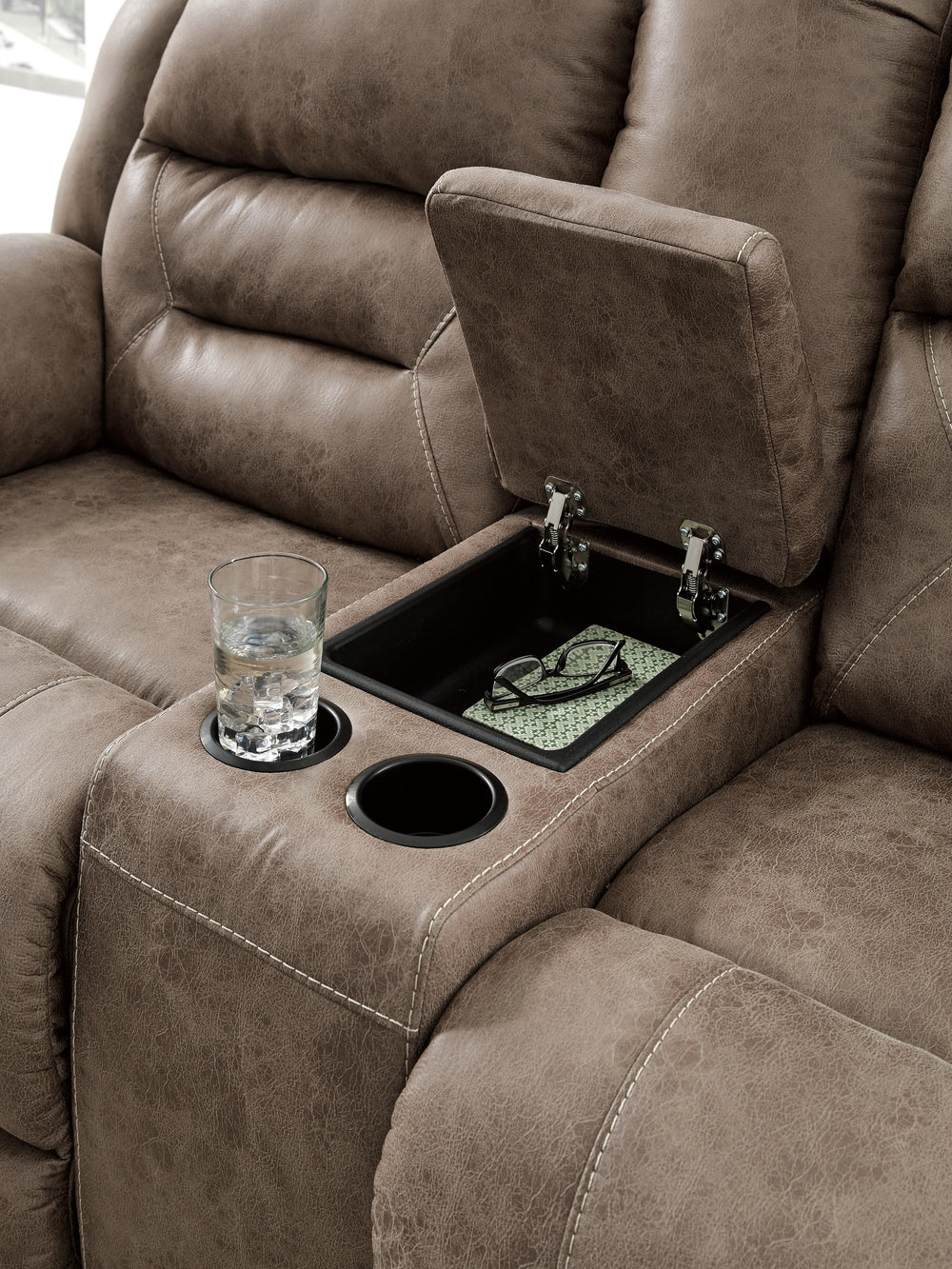 Stoneland Reclining Loveseat with Console - Light Brown (4)