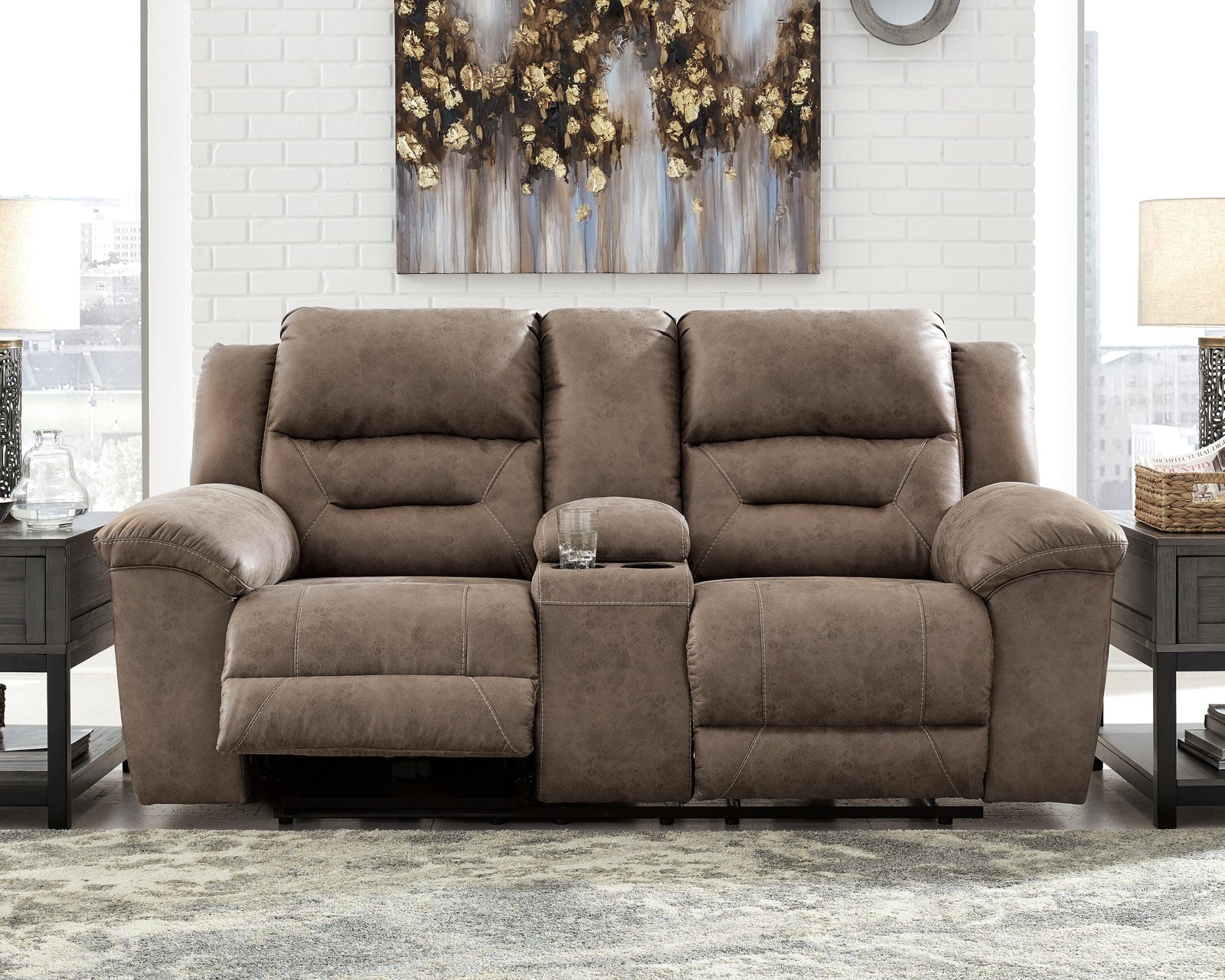Stoneland Power Reclining Loveseat with Console - Light Brown (2)