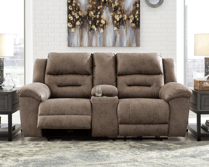 Stoneland Power Reclining Loveseat with Console - Light Brown (2)