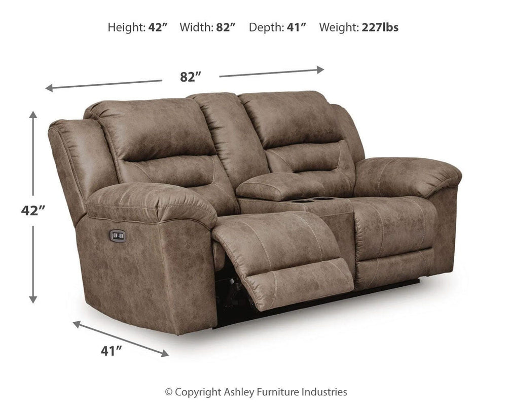 Stoneland Power Reclining Loveseat with Console - Light Brown (4)