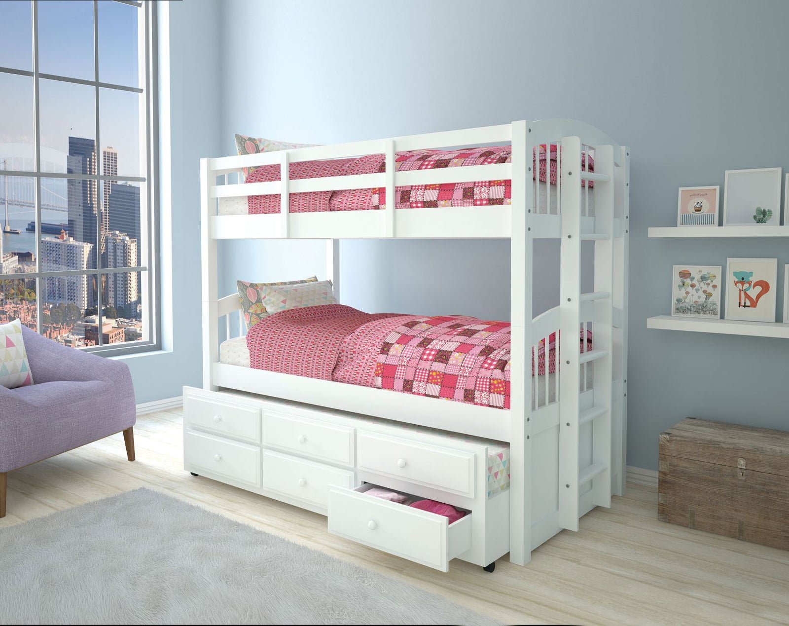 Micah Twin/Twin Bunk Bed with Trundle & Storage