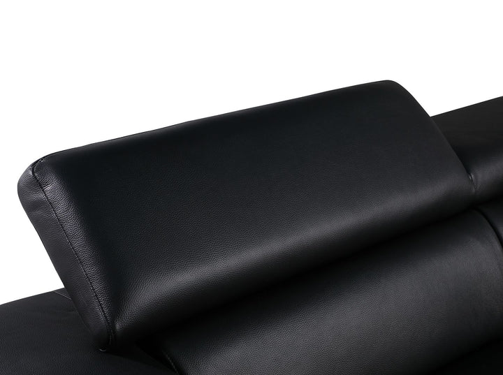 DivanItalia 1140 Sofa with Adjustable Headrest in Top-Grain Italian Leather - Black