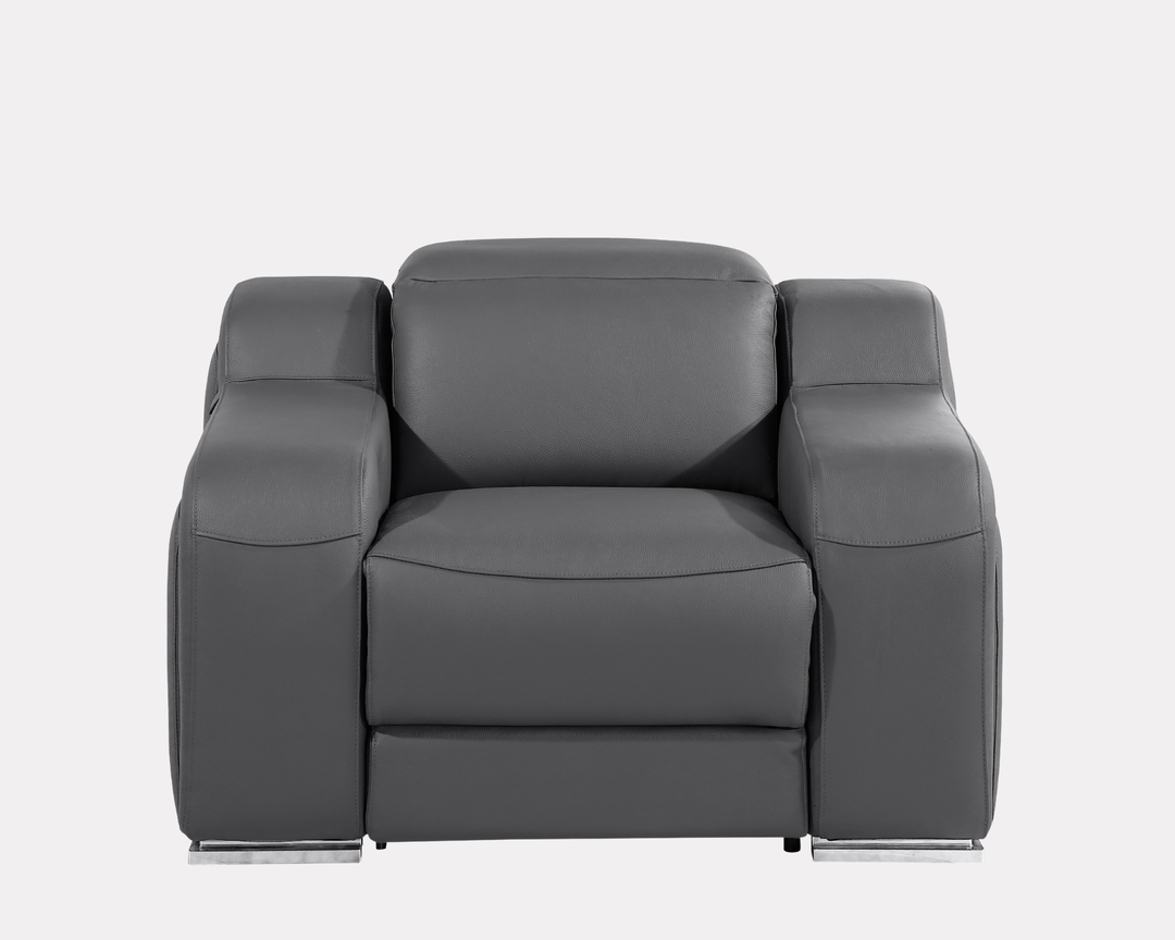 DivanItalia 1116 Dark Gray Italian Leather Power Reclining Chair with Power Headrests