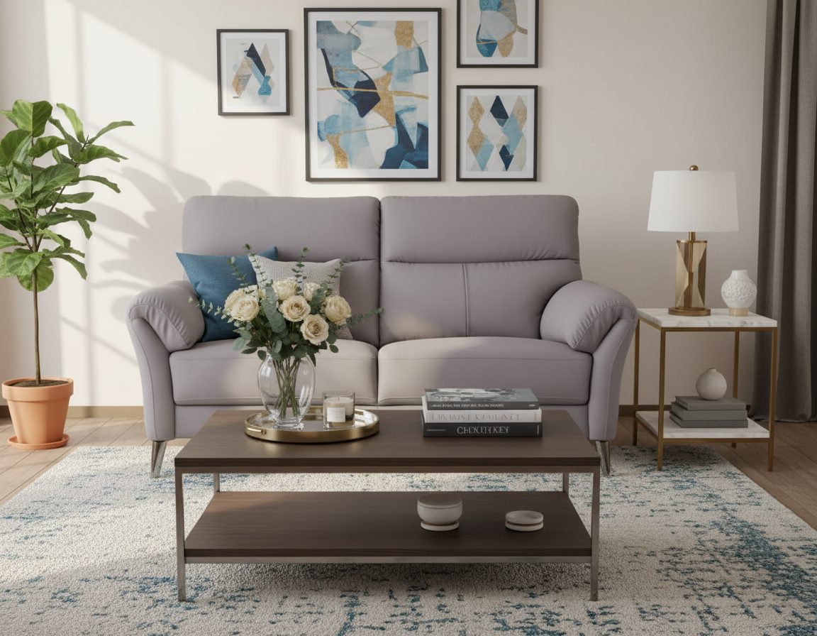 Magna Living Redwood Italian Leather Loveseat in Gray