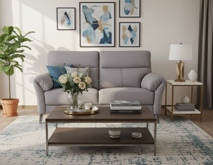 Magna Living Redwood Italian Leather Loveseat in Gray