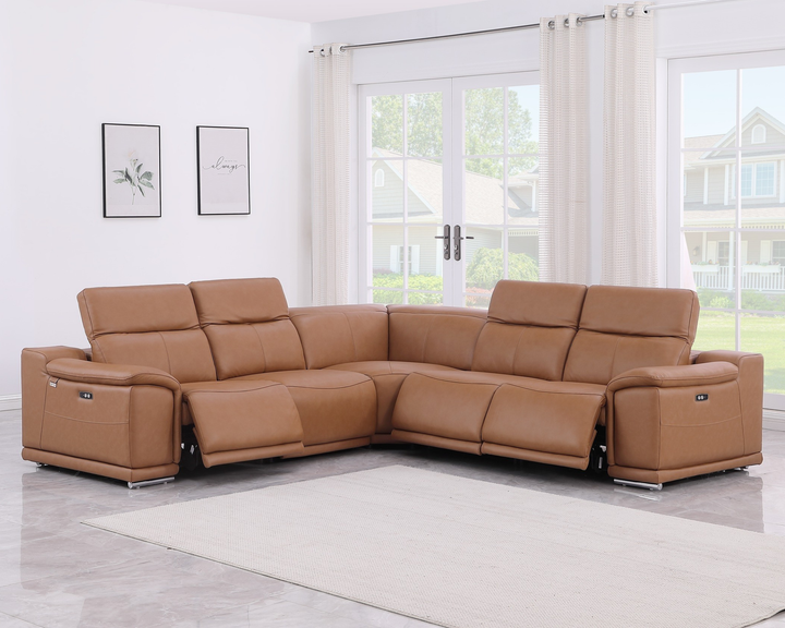 DivanItalia Cognac 5-Piece Power Reclining Sectional