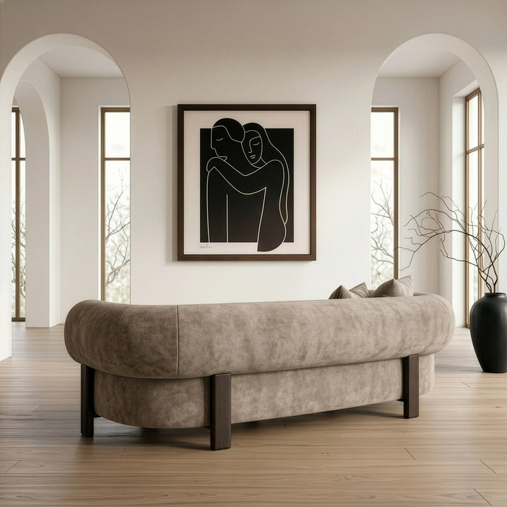 Arnaud - Modern Tan Fabric + Brown Oak Sofa