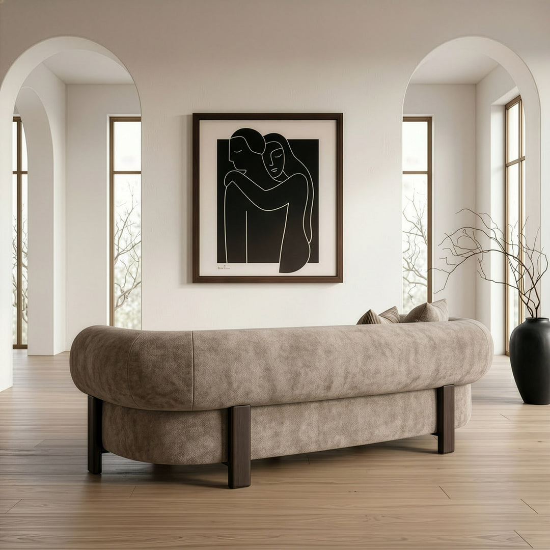 Arnaud - Modern Tan Fabric + Brown Oak Sofa