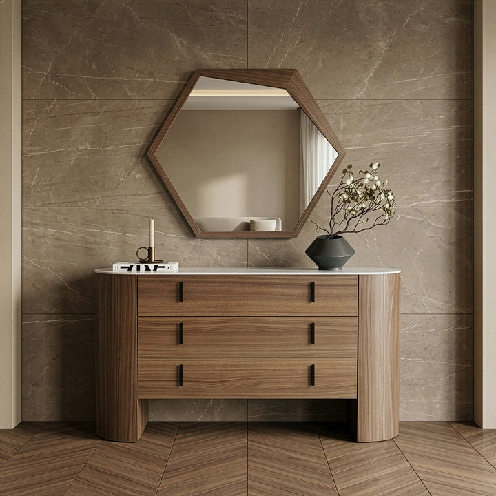 Chelton - Contemporary White Ceramic &amp; Walnut Dresser