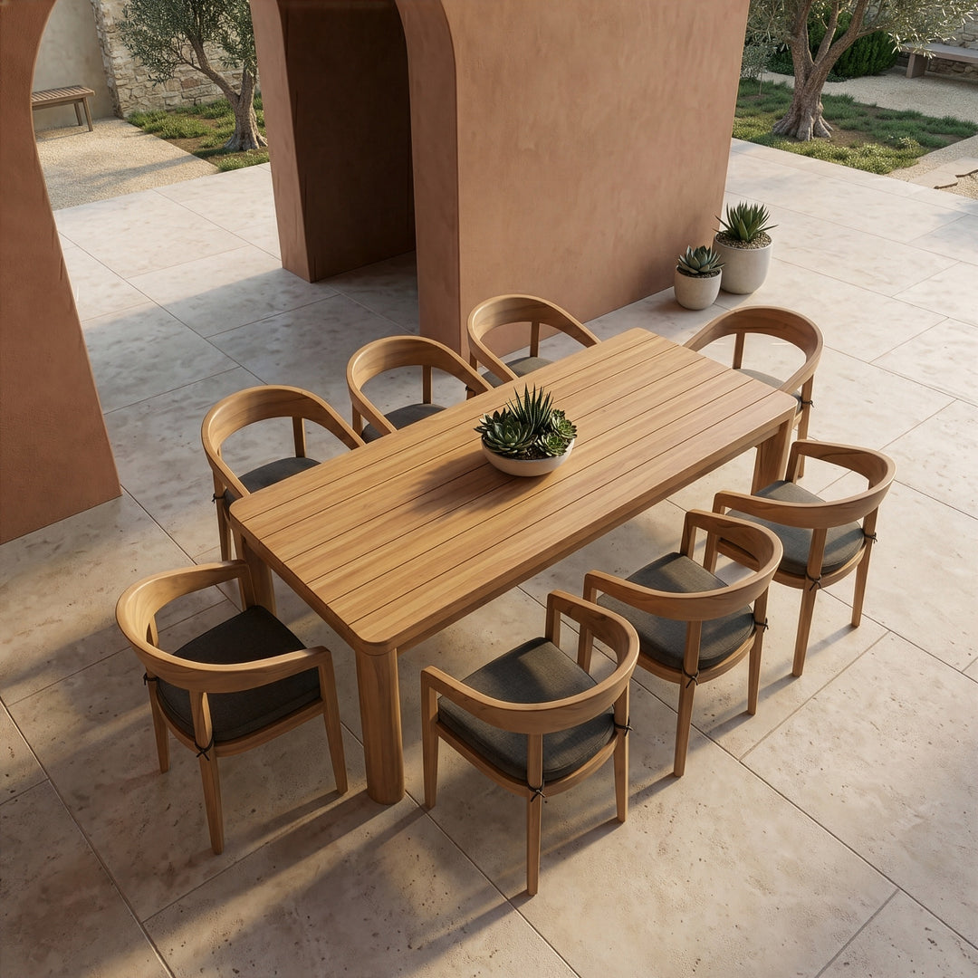 Evora + Sintra - Outdoor Eucalyptus + Grey Olefin 9-Piece Dining Set