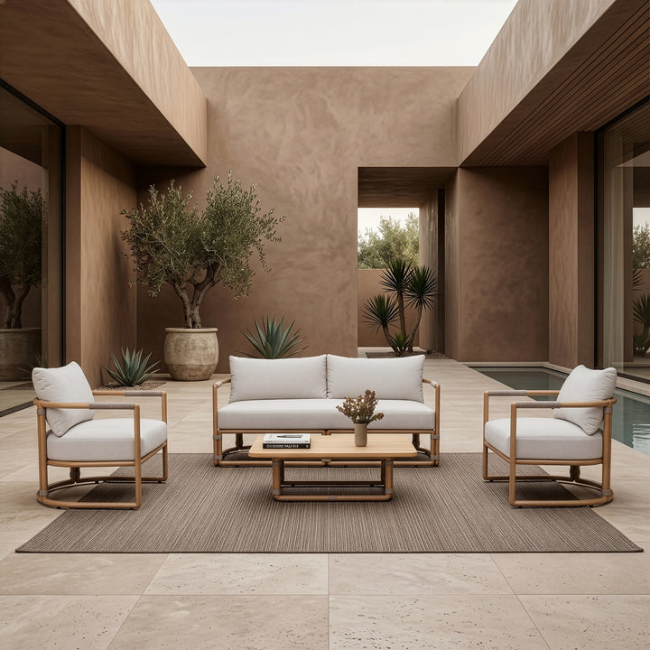 Malta - Outdoor Light Grey + Teak Sofa Set