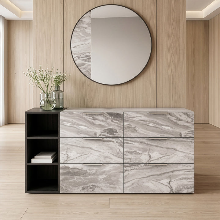 Maranello - Modern Grey Wash &amp; Faux Marble Dresser