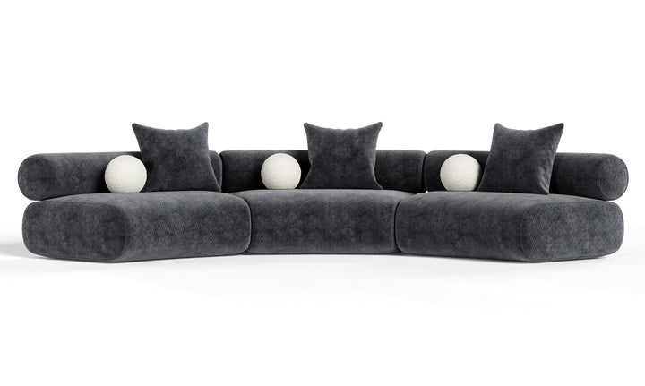 Simpson - Contemporary Dark Grey Fabric Curved Modular Sectional Sofa with Throw Pillows-3-Piece Sectional