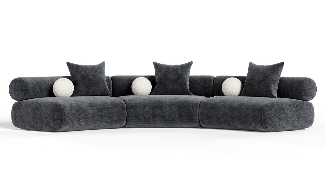 Simpson - Contemporary Dark Grey Fabric Curved Modular Sectional Sofa with Throw Pillows-3-Piece Sectional