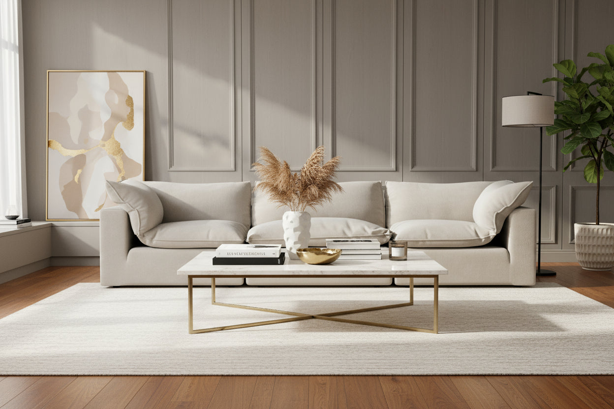 Beige sofa on a white background