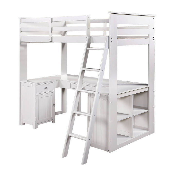 Ambar - Twin Loft Bed With Desk & Bookcase & Chest - Light Gray