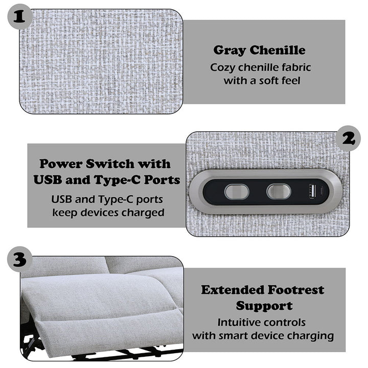 Eastre - Power Motion Sofa With USB Port - Beige Chenille