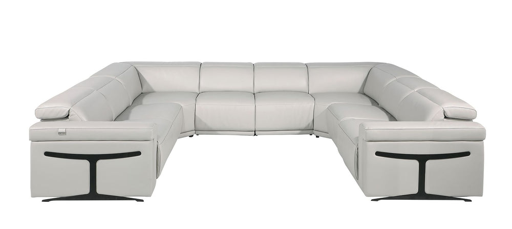 DivanItalia 1126 8-Piece U-Shaped Sectional Sofa in Top Grain Italian Leather with 4 Power Recliners & Power Headrests – No Console - Light Gray