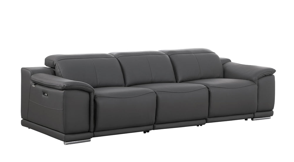 DivanItalia 9762 3-Piece Modular Power Reclining Sofa with 3 Power Recliners in Top Grain Italian Leather - Dark Gray