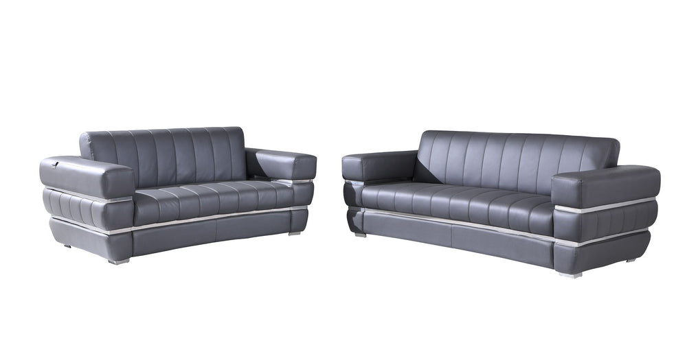 DivanItalia 904 2-Piece Sofa Set in Top-Grain Italian Leather - Dark Gray