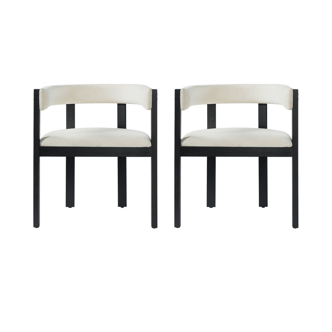 Barrel Back Dining Arm Chair – Beige &amp; Black (Set of 2)