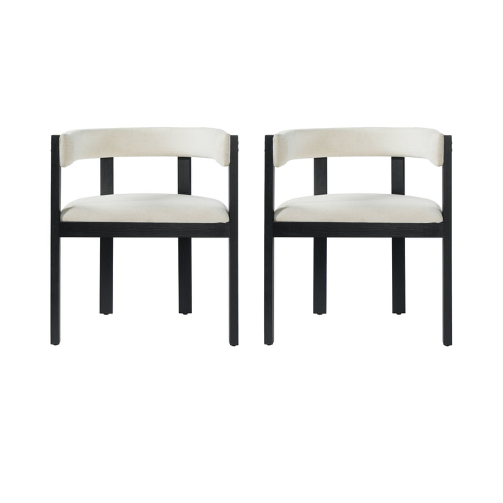Barrel Back Dining Arm Chair – Beige &amp; Black (Set of 2)