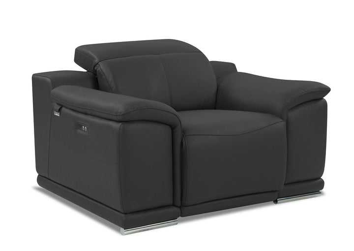 DivanItalia 9762 Top Grain Italian Leather Power Reclining Chair with Adjustable Headrests - Dark Gray