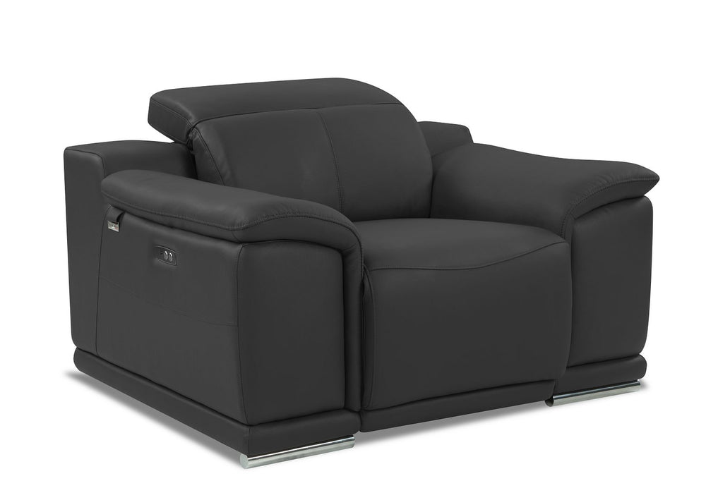 DivanItalia 9762 Top Grain Italian Leather Power Reclining Chair with Adjustable Headrests - Dark Gray