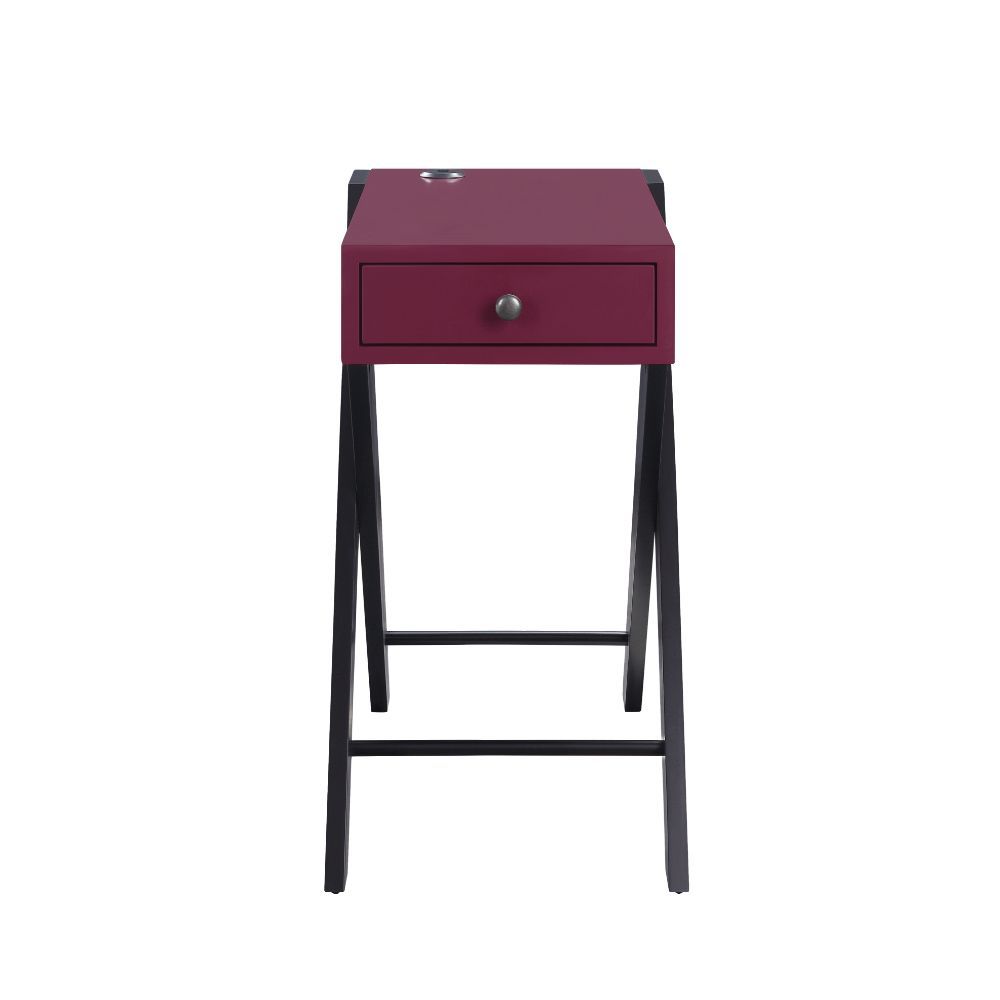 Fierce - Accent Table With USB - Burgundy & Black