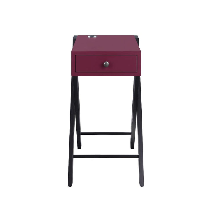 Fierce - Accent Table With USB - Burgundy & Black