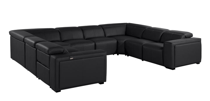 DivanItalia 1224 8-Piece U-Shaped Sectional Sofa in Top Grain Italian Leather with 4 Power Recliners &amp; Power Headrests – No Console - Black