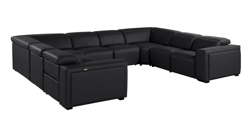DivanItalia 1224 8-Piece U-Shaped Sectional Sofa in Top Grain Italian Leather with 4 Power Recliners & Power Headrests – No Console - Black