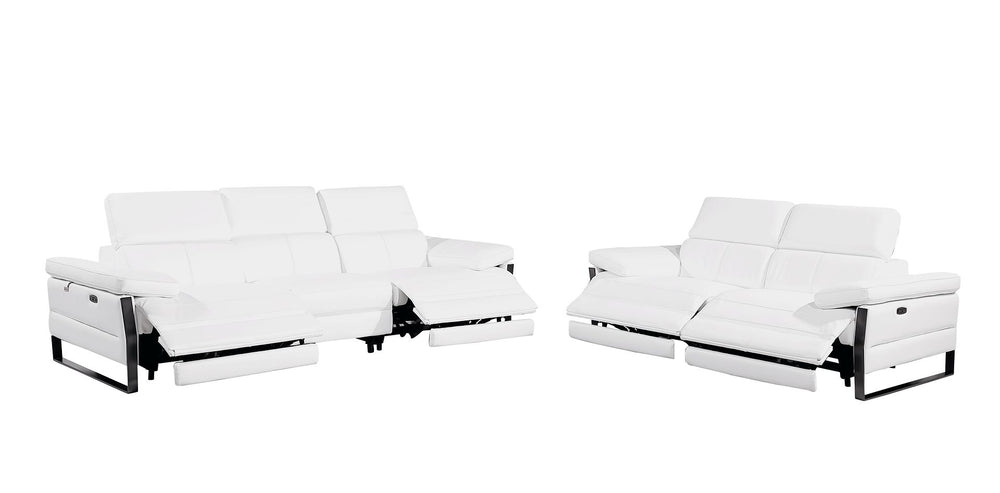 DivanItalia 1246 Modular Power Dual Reclining Sofa and Loveseat Set with Power Headrests – Top Grain Italian Leather - White
