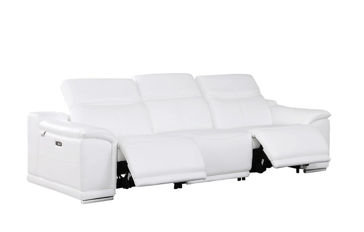 DivanItalia 9762 3-Piece Modular Power Reclining Sofa with 2 Power Recliners in Top Grain Italian Leather - White